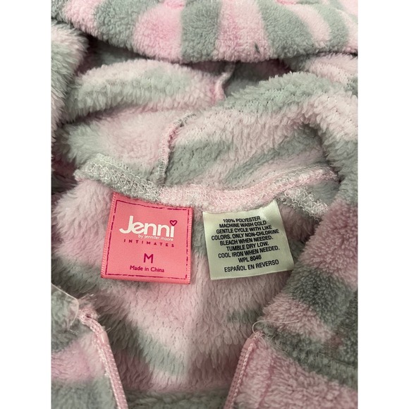 Jenni Intimates Womens Medium Pink Gray Zebra Hooded Footed Pajamas Onesie - Picture 2 of 9